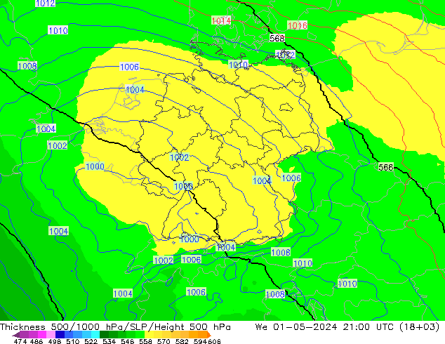 Dikte 500-1000hPa UK-Global wo 01.05.2024 21 UTC