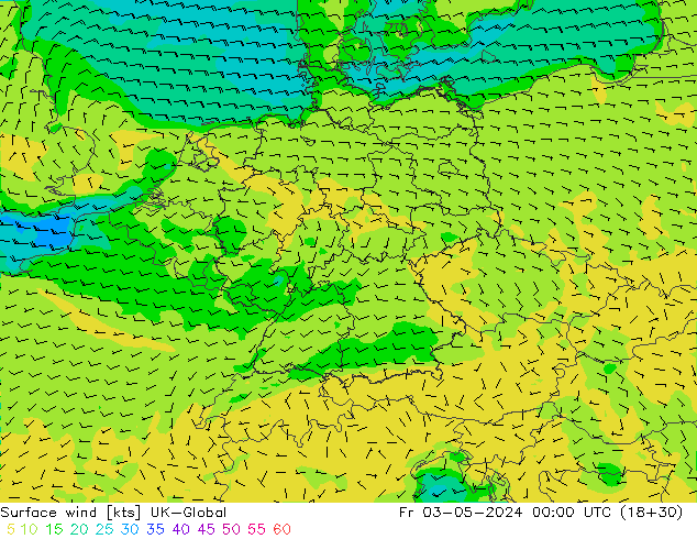 Surface wind UK-Global Fr 03.05.2024 00 UTC