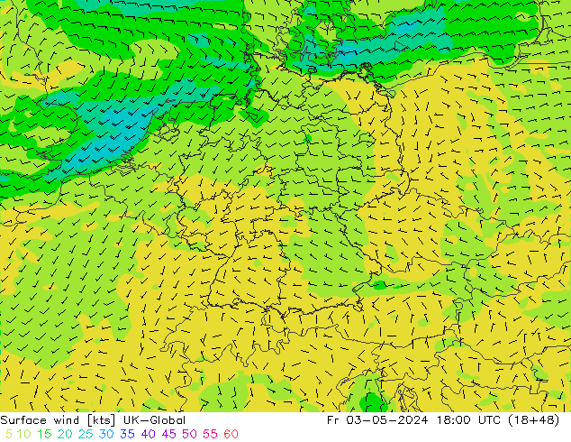 Surface wind UK-Global Fr 03.05.2024 18 UTC
