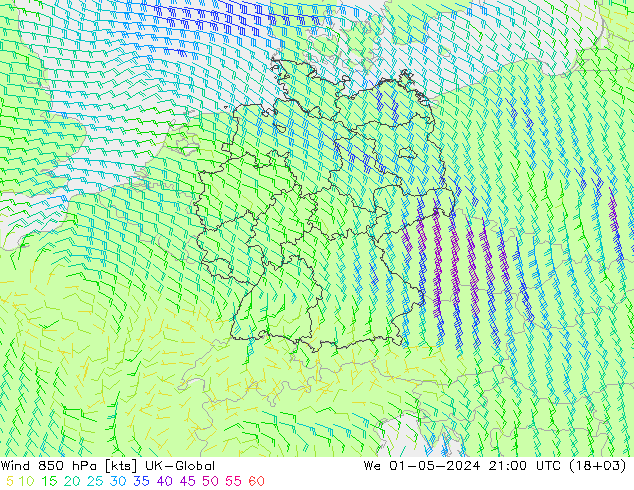 Viento 850 hPa UK-Global mié 01.05.2024 21 UTC