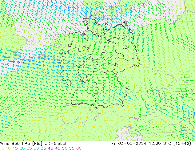 Vento 850 hPa UK-Global ven 03.05.2024 12 UTC