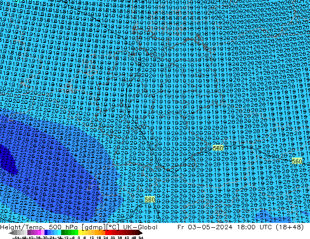 Height/Temp. 500 hPa UK-Global Fr 03.05.2024 18 UTC