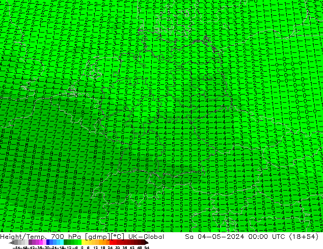 Yükseklik/Sıc. 700 hPa UK-Global Cts 04.05.2024 00 UTC