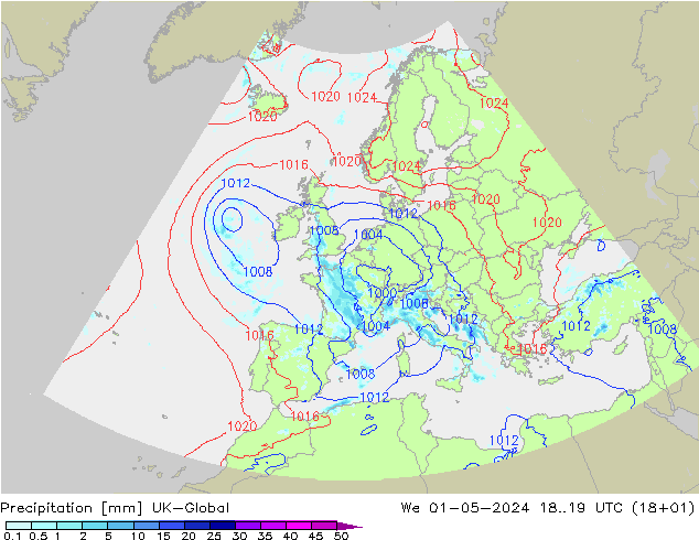 Precipitation UK-Global We 01.05.2024 19 UTC