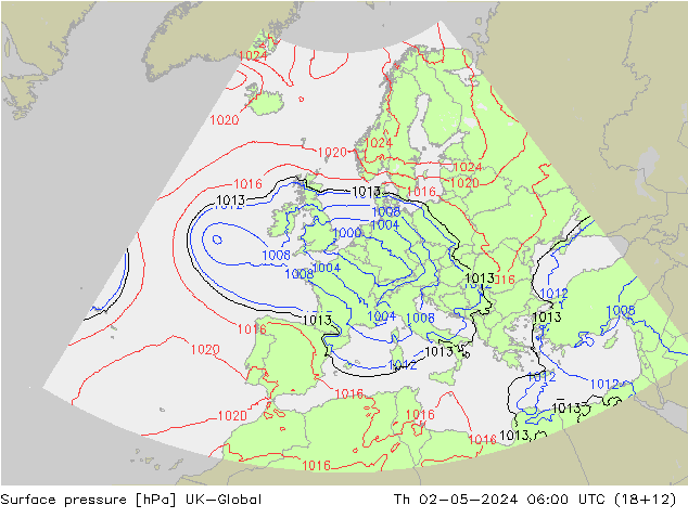 Atmosférický tlak UK-Global Čt 02.05.2024 06 UTC