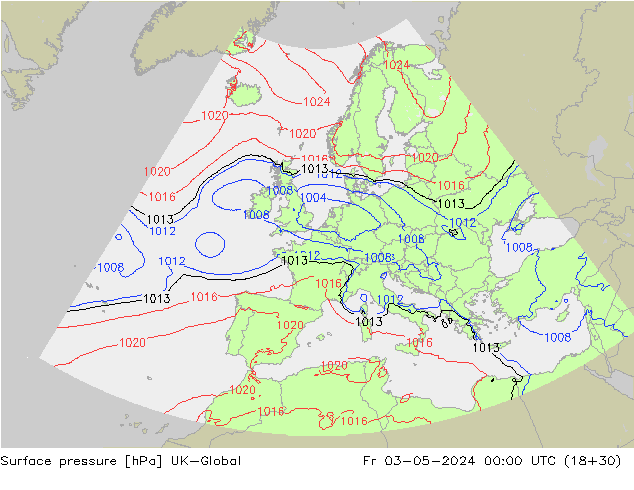 Surface pressure UK-Global Fr 03.05.2024 00 UTC