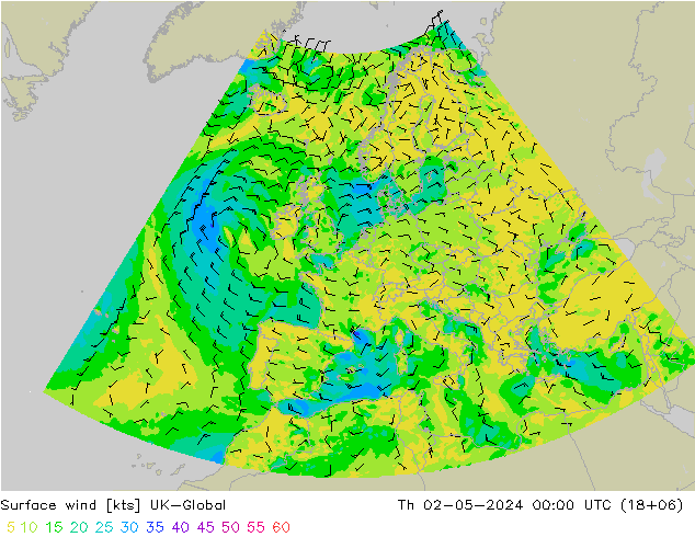 Surface wind UK-Global Th 02.05.2024 00 UTC