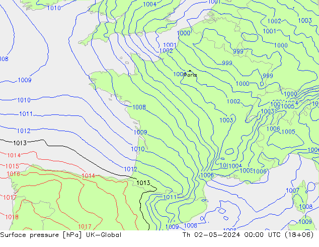 Atmosférický tlak UK-Global Čt 02.05.2024 00 UTC