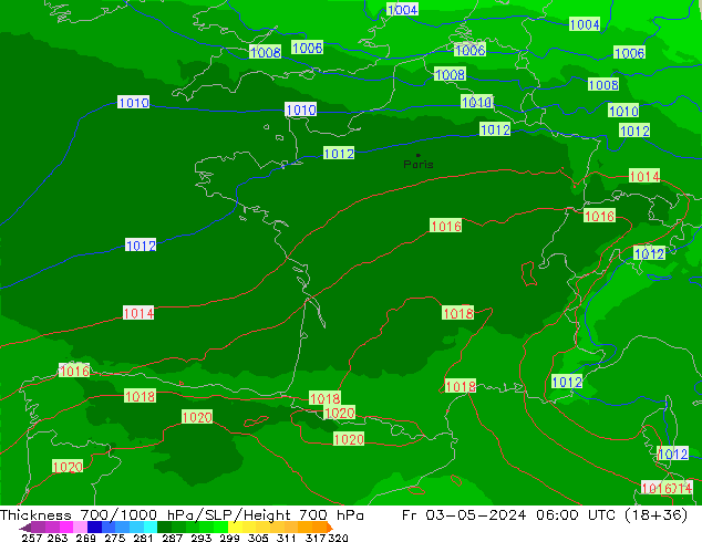 Schichtdicke 700-1000 hPa UK-Global Fr 03.05.2024 06 UTC