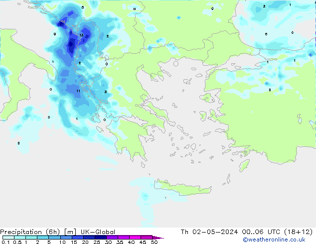 Precipitazione (6h) UK-Global gio 02.05.2024 06 UTC