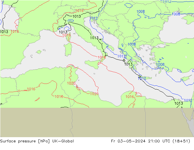 Atmosférický tlak UK-Global Pá 03.05.2024 21 UTC