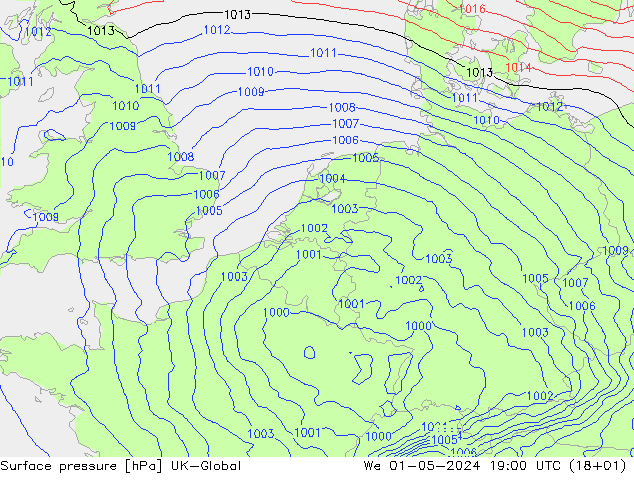 Presión superficial UK-Global mié 01.05.2024 19 UTC