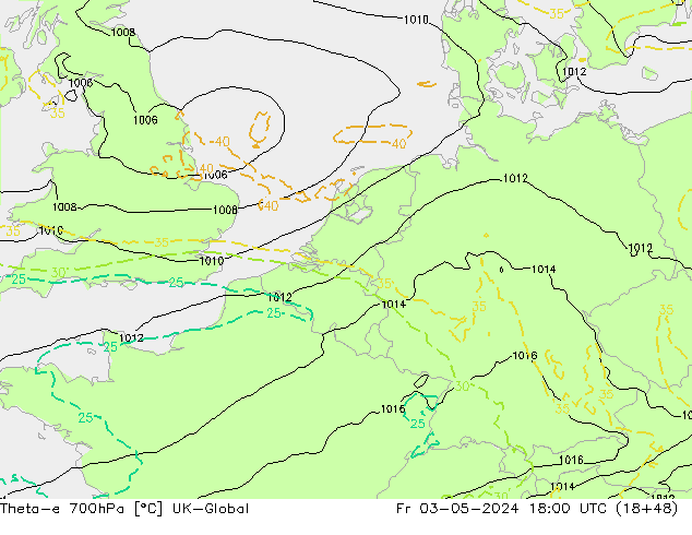 Theta-e 700hPa UK-Global pt. 03.05.2024 18 UTC