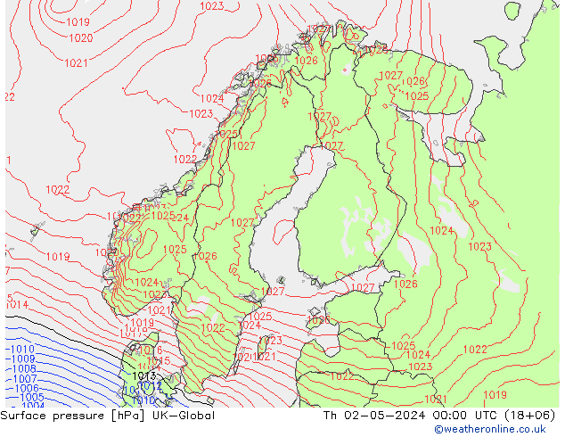 Surface pressure UK-Global Th 02.05.2024 00 UTC