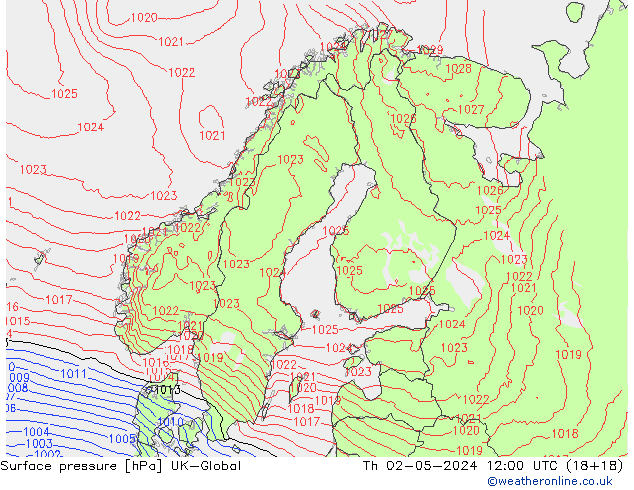 Atmosférický tlak UK-Global Čt 02.05.2024 12 UTC