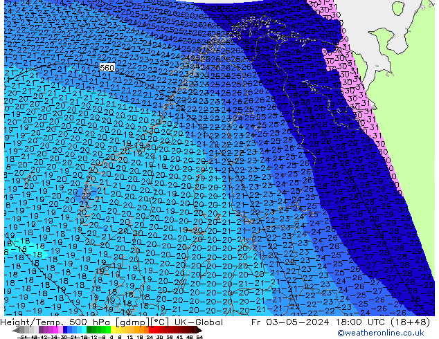 Height/Temp. 500 hPa UK-Global pt. 03.05.2024 18 UTC