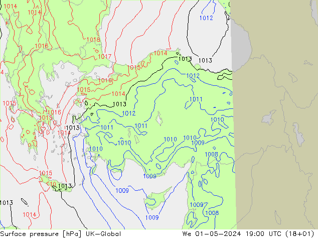 Surface pressure UK-Global We 01.05.2024 19 UTC