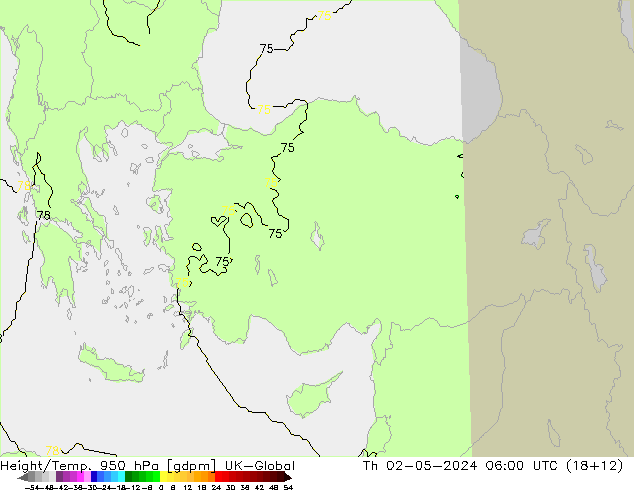 Height/Temp. 950 hPa UK-Global  02.05.2024 06 UTC