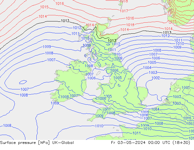 Surface pressure UK-Global Fr 03.05.2024 00 UTC