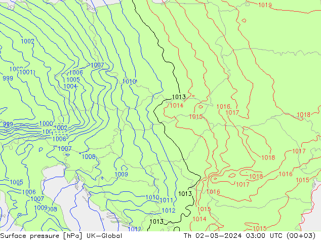 Atmosférický tlak UK-Global Čt 02.05.2024 03 UTC