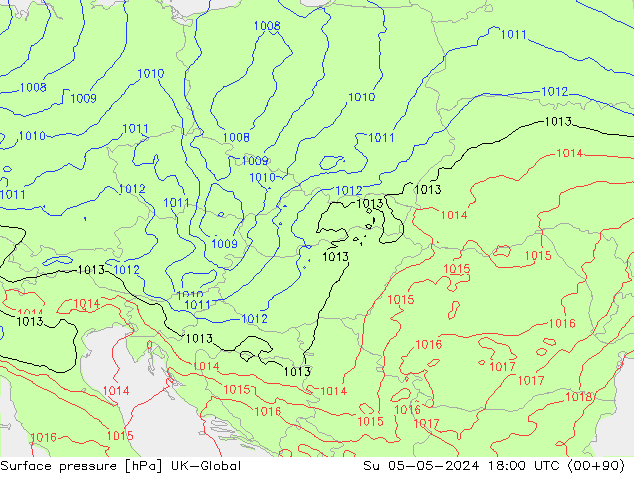 Pressione al suolo UK-Global dom 05.05.2024 18 UTC