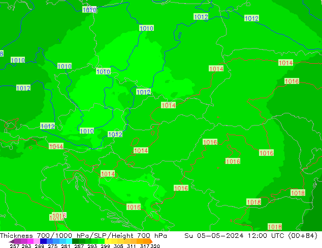 Thck 700-1000 hPa UK-Global nie. 05.05.2024 12 UTC