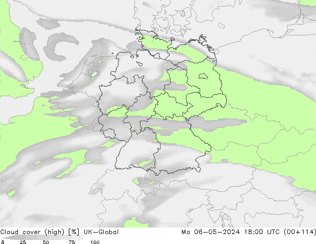 Cloud cover (high) UK-Global Mo 06.05.2024 18 UTC