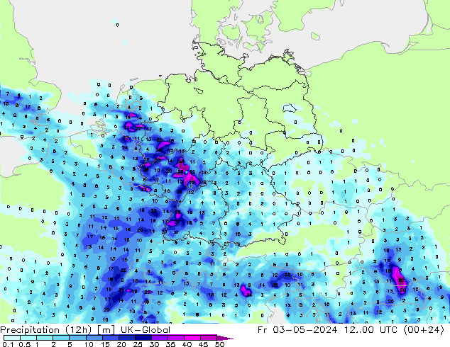 Precipitation (12h) UK-Global Fr 03.05.2024 00 UTC