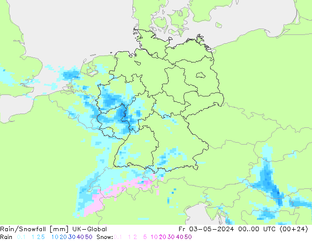 Rain/Snowfall UK-Global ven 03.05.2024 00 UTC