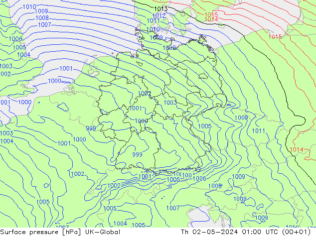 Atmosférický tlak UK-Global Čt 02.05.2024 01 UTC