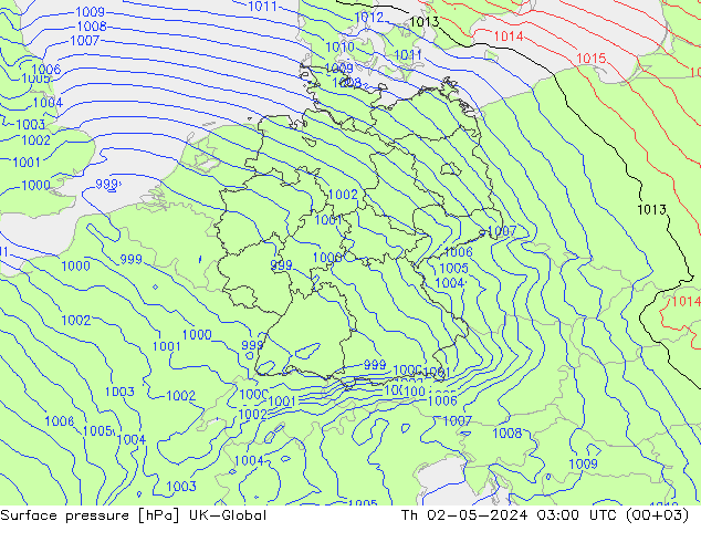 Surface pressure UK-Global Th 02.05.2024 03 UTC