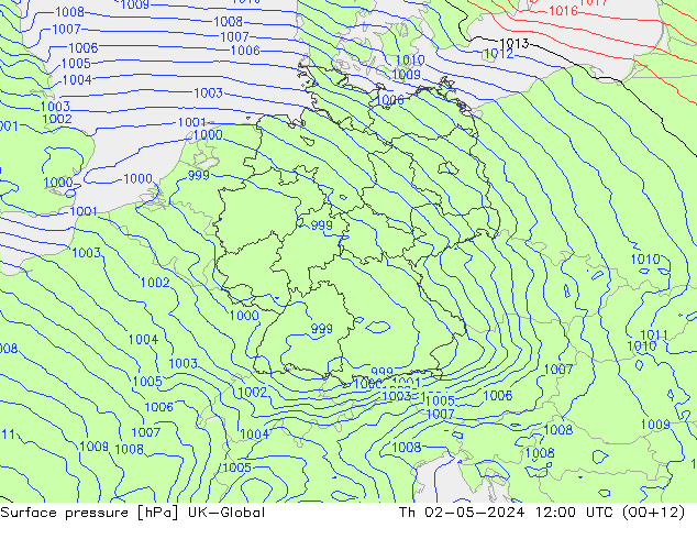 Pressione al suolo UK-Global gio 02.05.2024 12 UTC