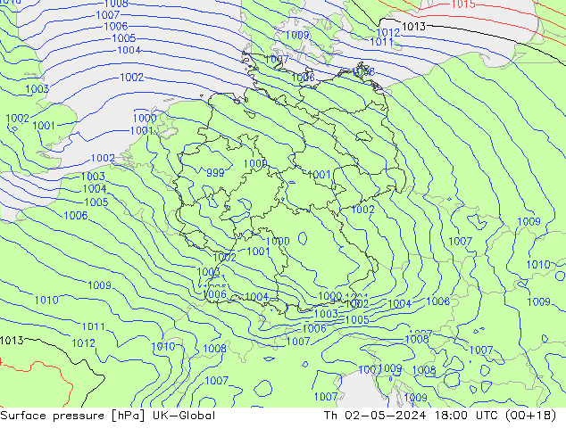 Pressione al suolo UK-Global gio 02.05.2024 18 UTC