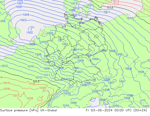 Pressione al suolo UK-Global ven 03.05.2024 00 UTC