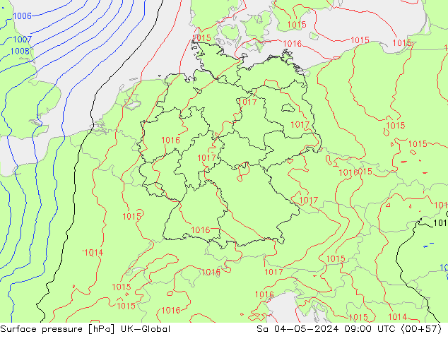 Atmosférický tlak UK-Global So 04.05.2024 09 UTC