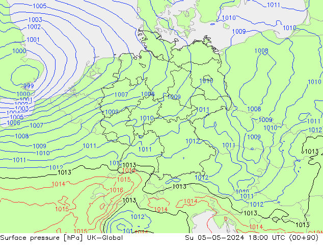 Atmosférický tlak UK-Global Ne 05.05.2024 18 UTC