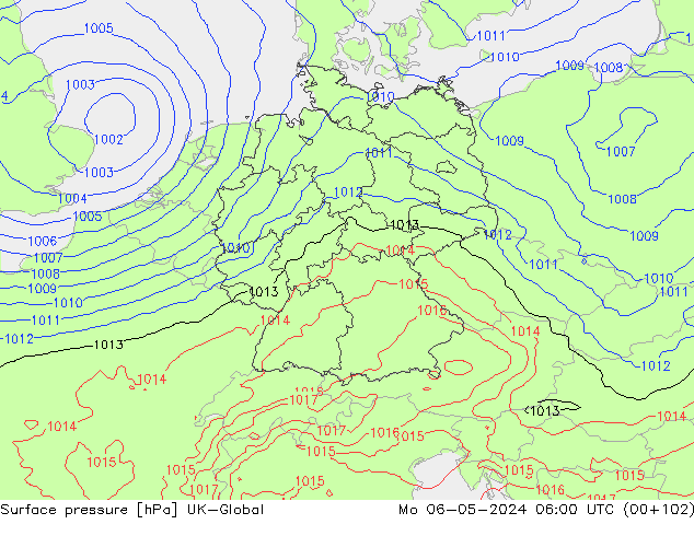 Presión superficial UK-Global lun 06.05.2024 06 UTC