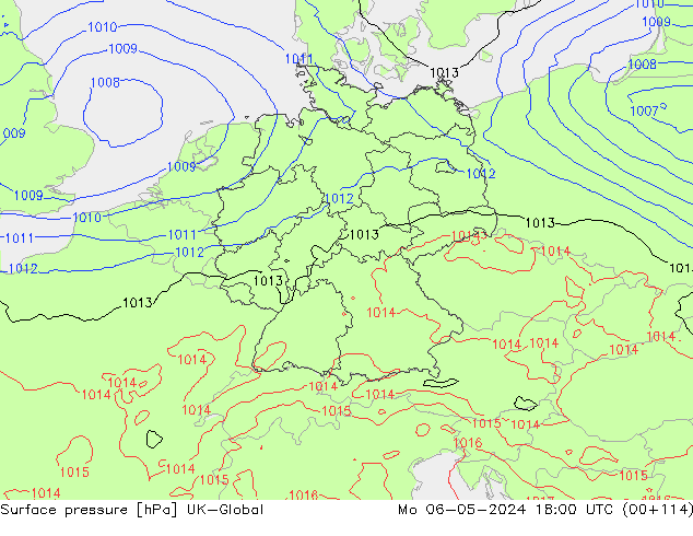 Presión superficial UK-Global lun 06.05.2024 18 UTC