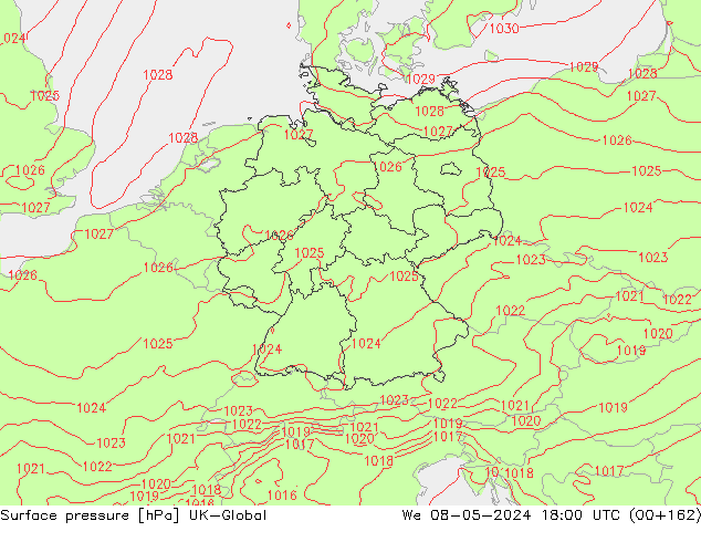 Pressione al suolo UK-Global mer 08.05.2024 18 UTC