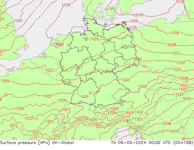 Presión superficial UK-Global jue 09.05.2024 00 UTC