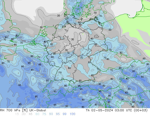 RH 700 hPa UK-Global Th 02.05.2024 03 UTC