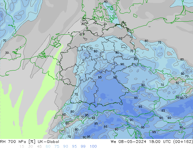 700 hPa Nispi Nem UK-Global Çar 08.05.2024 18 UTC