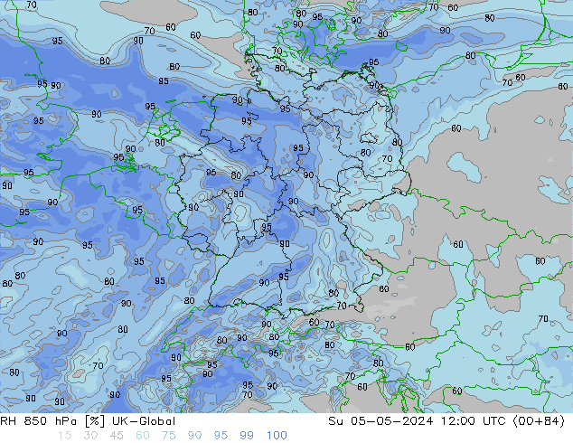 RH 850 hPa UK-Global  05.05.2024 12 UTC
