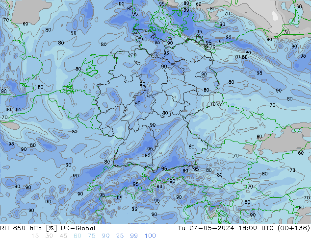 RH 850 hPa UK-Global wto. 07.05.2024 18 UTC