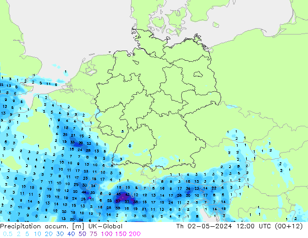Precipitation accum. UK-Global  02.05.2024 12 UTC