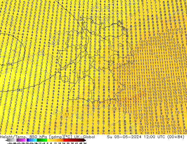 Height/Temp. 850 hPa UK-Global dom 05.05.2024 12 UTC