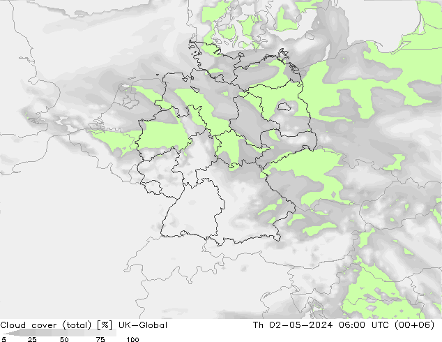 Nubes (total) UK-Global jue 02.05.2024 06 UTC