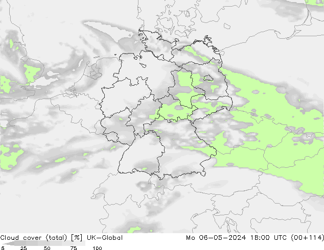 zachmurzenie (suma) UK-Global pon. 06.05.2024 18 UTC