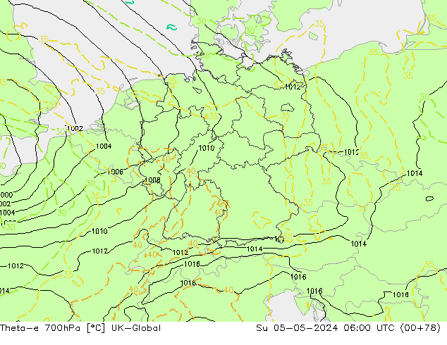 Theta-e 700hPa UK-Global dom 05.05.2024 06 UTC