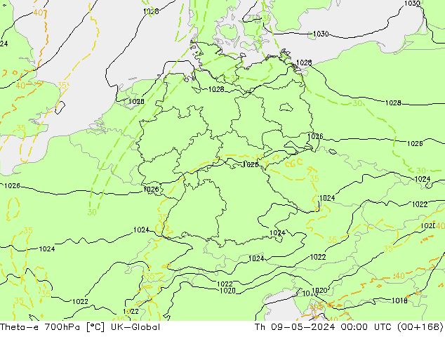 Theta-e 700hPa UK-Global gio 09.05.2024 00 UTC